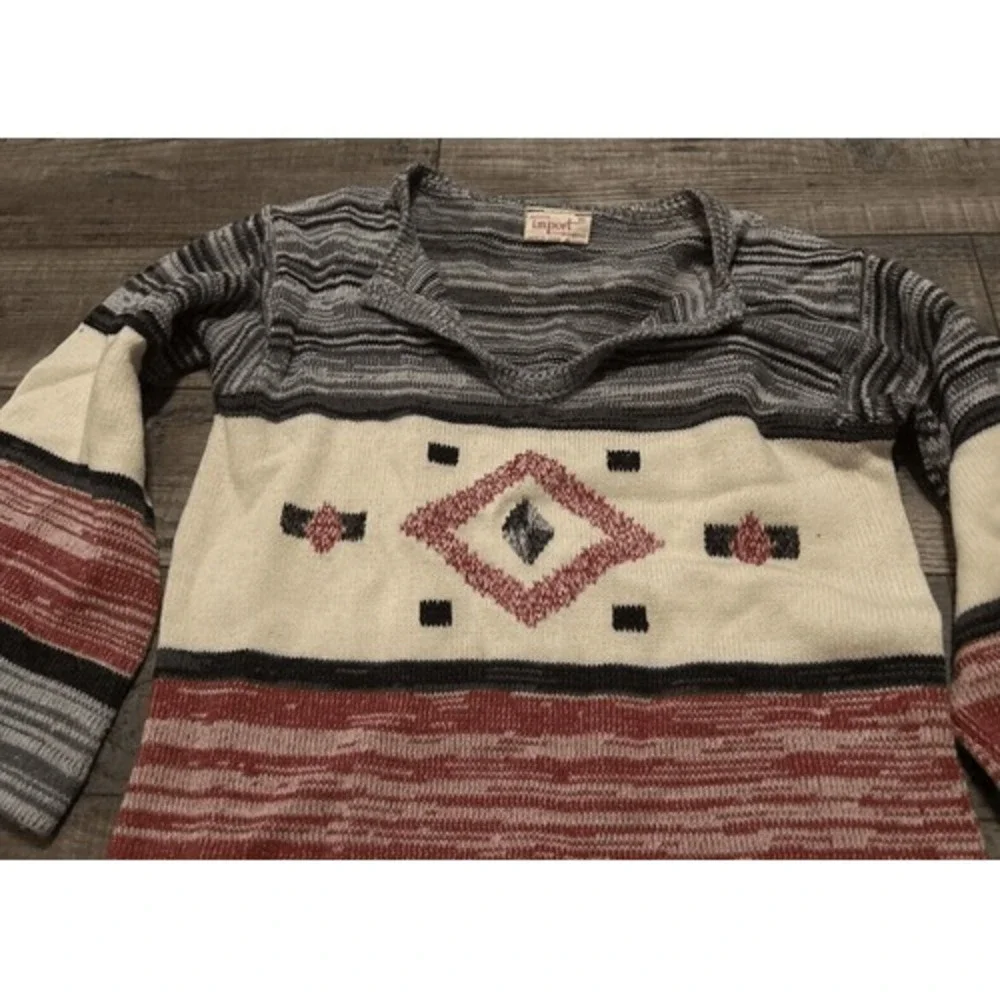 Vintage Knit Sweater Western Aztec Tribal Navajo Geometric Pattern Medium USA